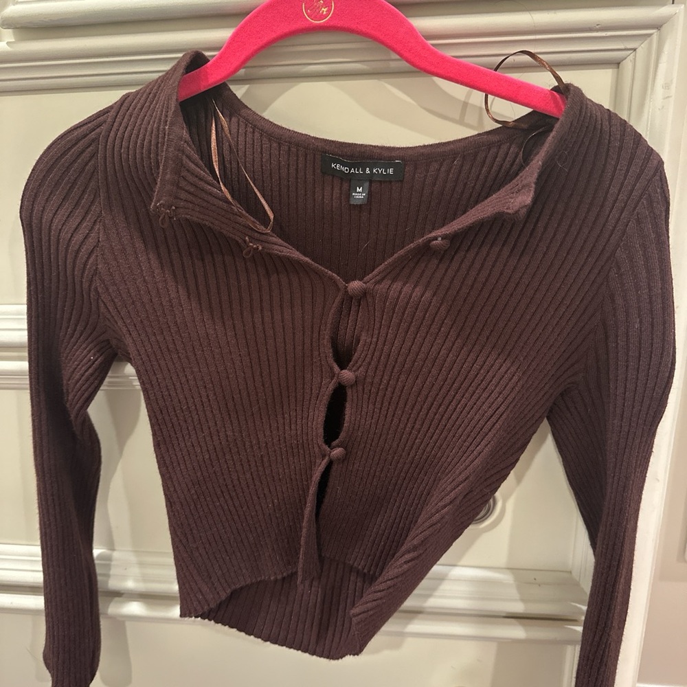 Kendall & Kylie Brown Fitted Polo Button Down